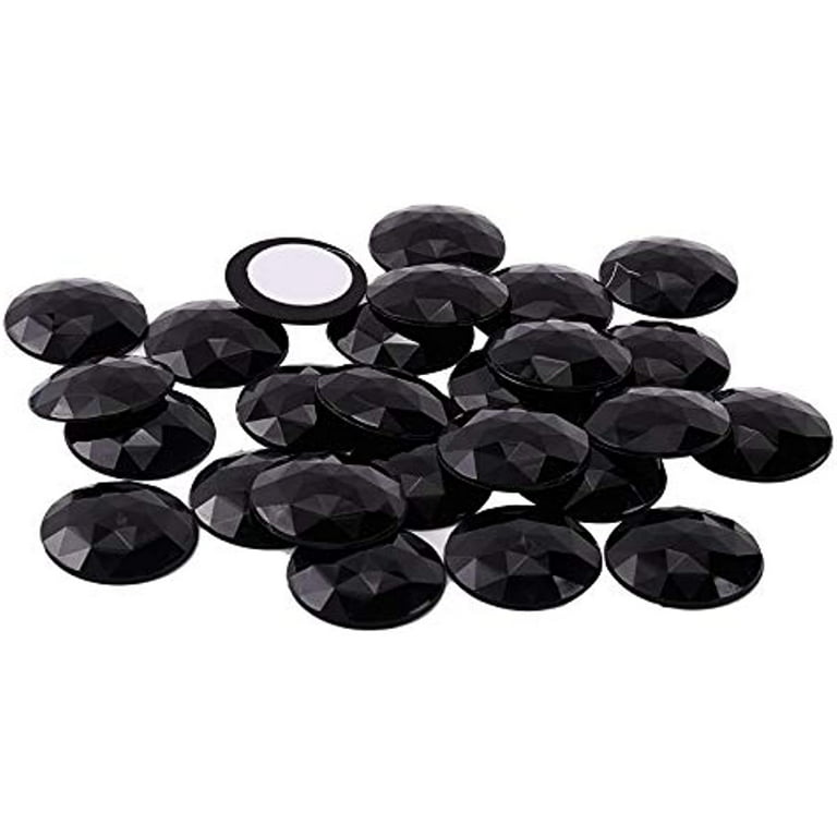 50Pcs 30mm Flat Back Round Acrylic Rhinestone Self-Adhesive Plastic Circle  Gems Stick On Jewels(Black) for Costume Making Cosplay Jewels Invitation