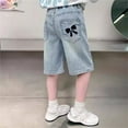 thumbnail image 2 of BOOMNY Toddler Girls Short Jeans Wide Leg Denim Shorts for Girl Trendy Casual Embroidery Y2K Elastic Waist Lightweight Loose Fit Soft Denim Shorts With Pocket, 2 of 4