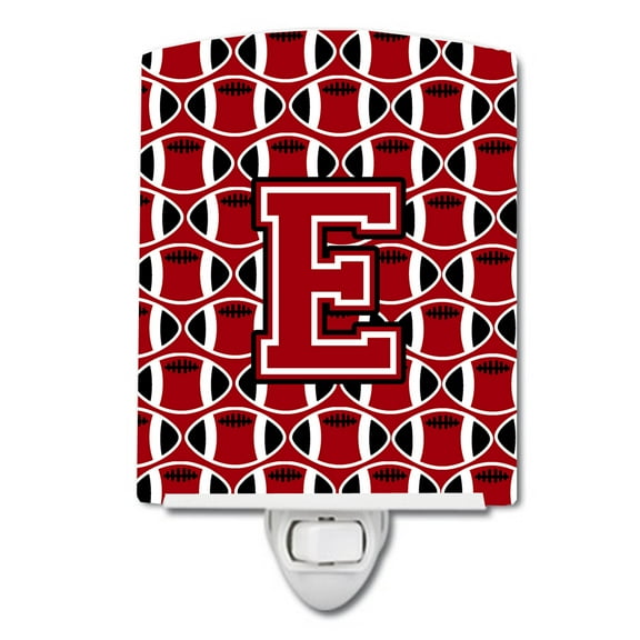 Caroline's Treasures CJ1073-ECNL Letter E Football Red, Black and White Ceramic Night Light, 6x4x3", multicolor
