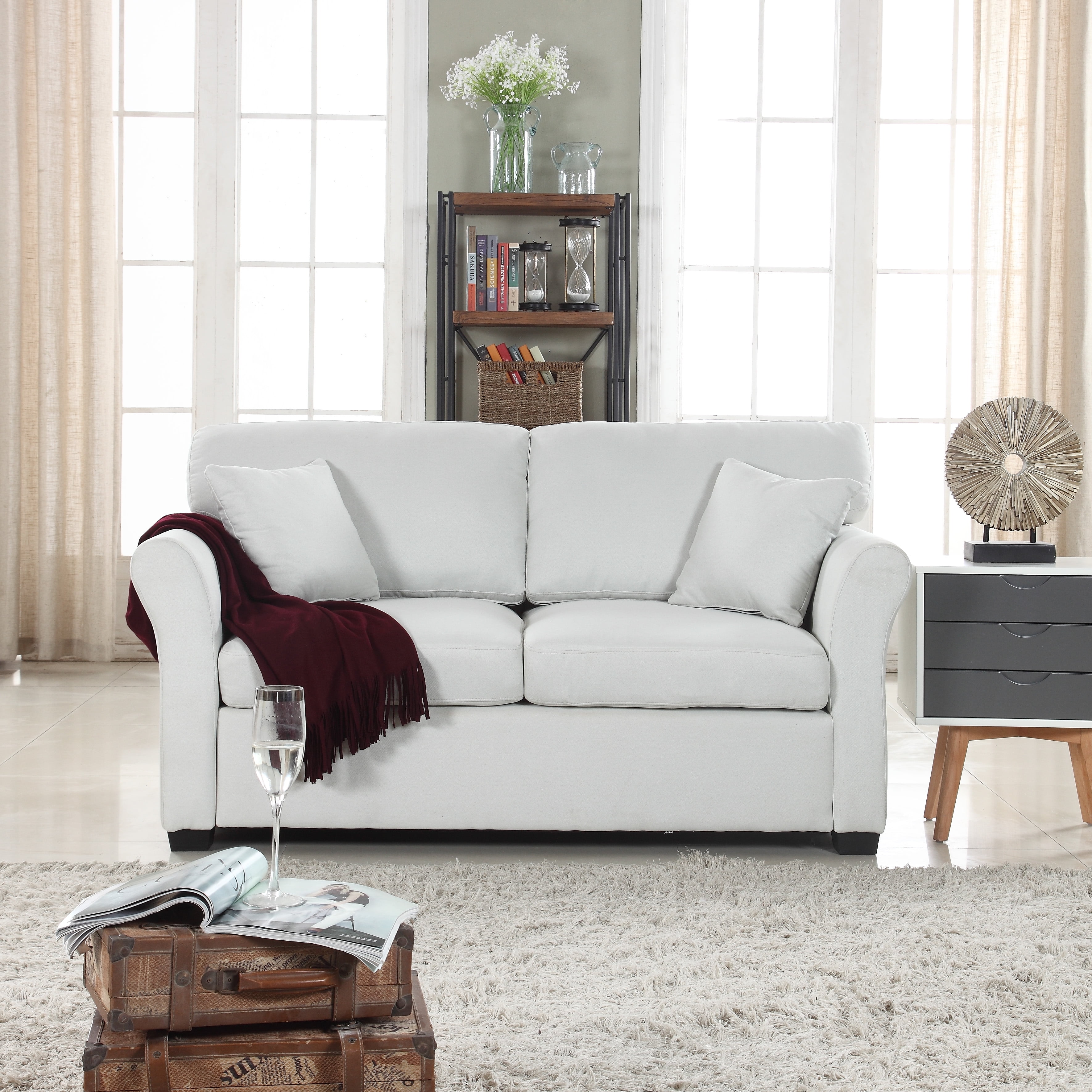 Classic And Traditional Comfortable Linen Fabric Loveseat Sofa Living