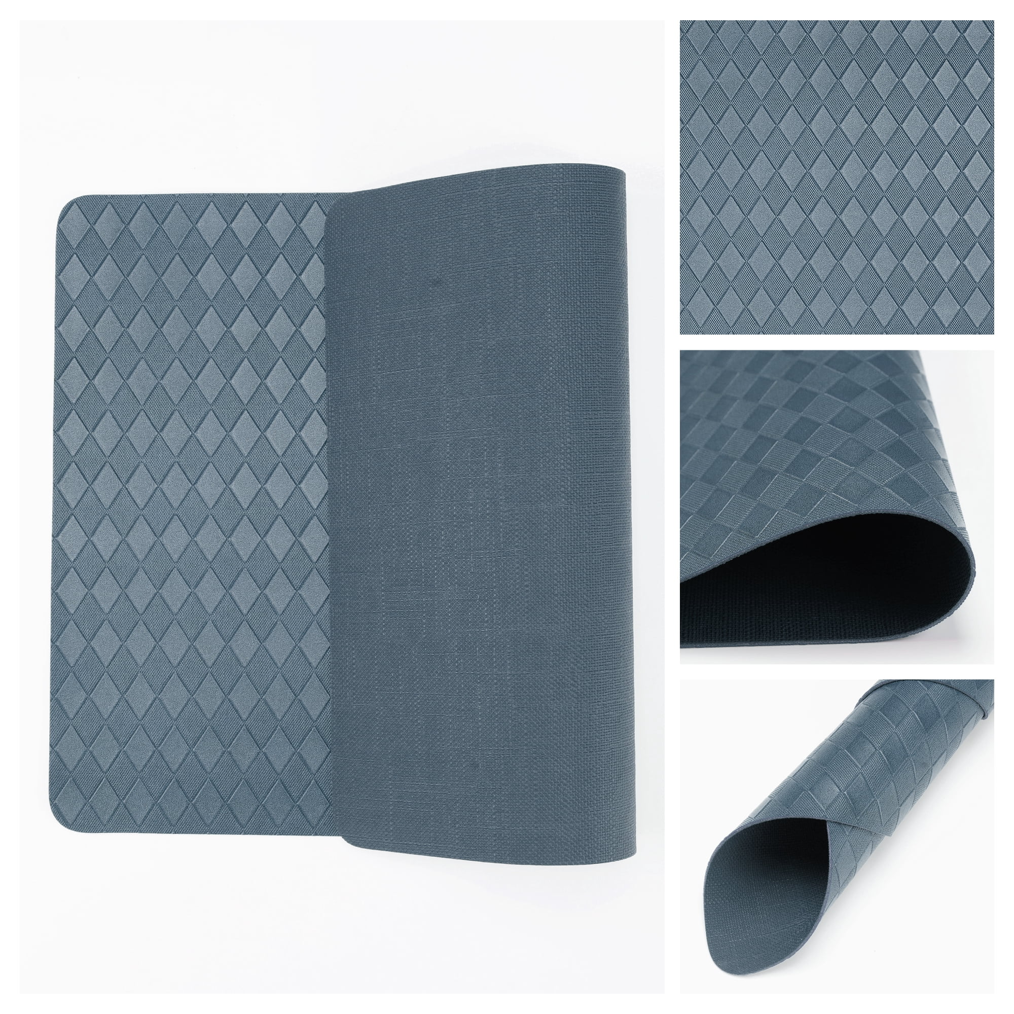 Unique Bargains Set of 6 Leather Placemats for Kitchen Dining Table Dark Blue