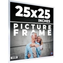 25x25 Frame Silver Stainless Steel Solid Wood Picture Frame | 0.75 Inch Moulding Width | Includes
