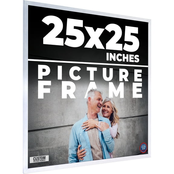 25x25 Frame Silver Stainless Steel Solid Wood Picture Frame | 0.75 Inch Moulding Width | Includes