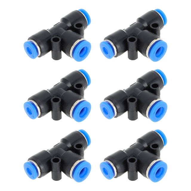 Conectores de aire de empuje únicos Bargains 5/32"x1/4"x5/32" en forma de T, 6 piezas de plástico azul y negro