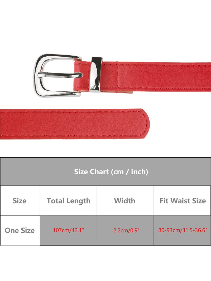 Women\'s Red Faux Leather Waist Belt With Gold Silver Buckle Casual Jeans Pants INSPIRE CHICWomen Faux Leather Gold/Silver Buckle Belt, 0.9  main image 4