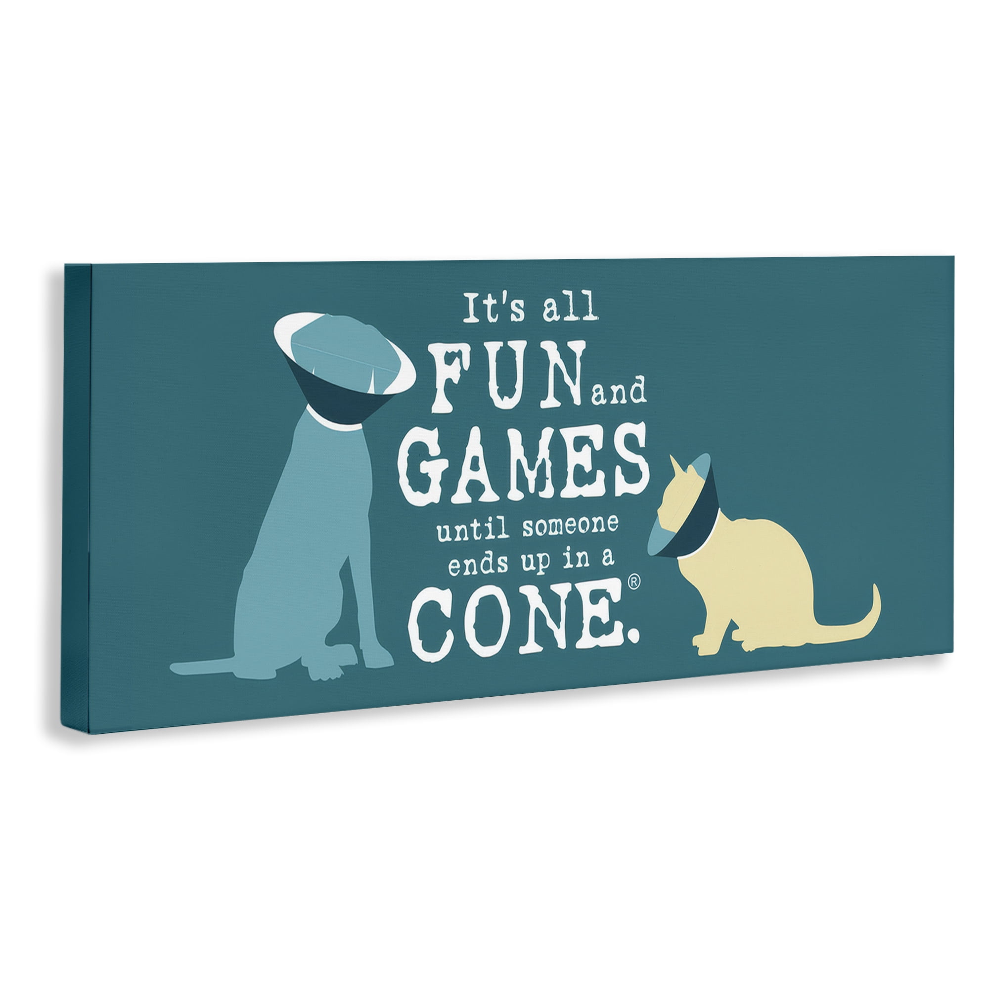 Stupell Industries Funny Cat & Dog Cone Animals Painting Wrapped Canvas Art Print Wall Art, 40 x 17