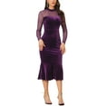 thumbnail image 2 of INSPIRE CHIC Women's Dress Elegant Velvet Sheer Mesh Mock Neck Midi Cocktail Dresses XS Dark Purple, 2 of 6