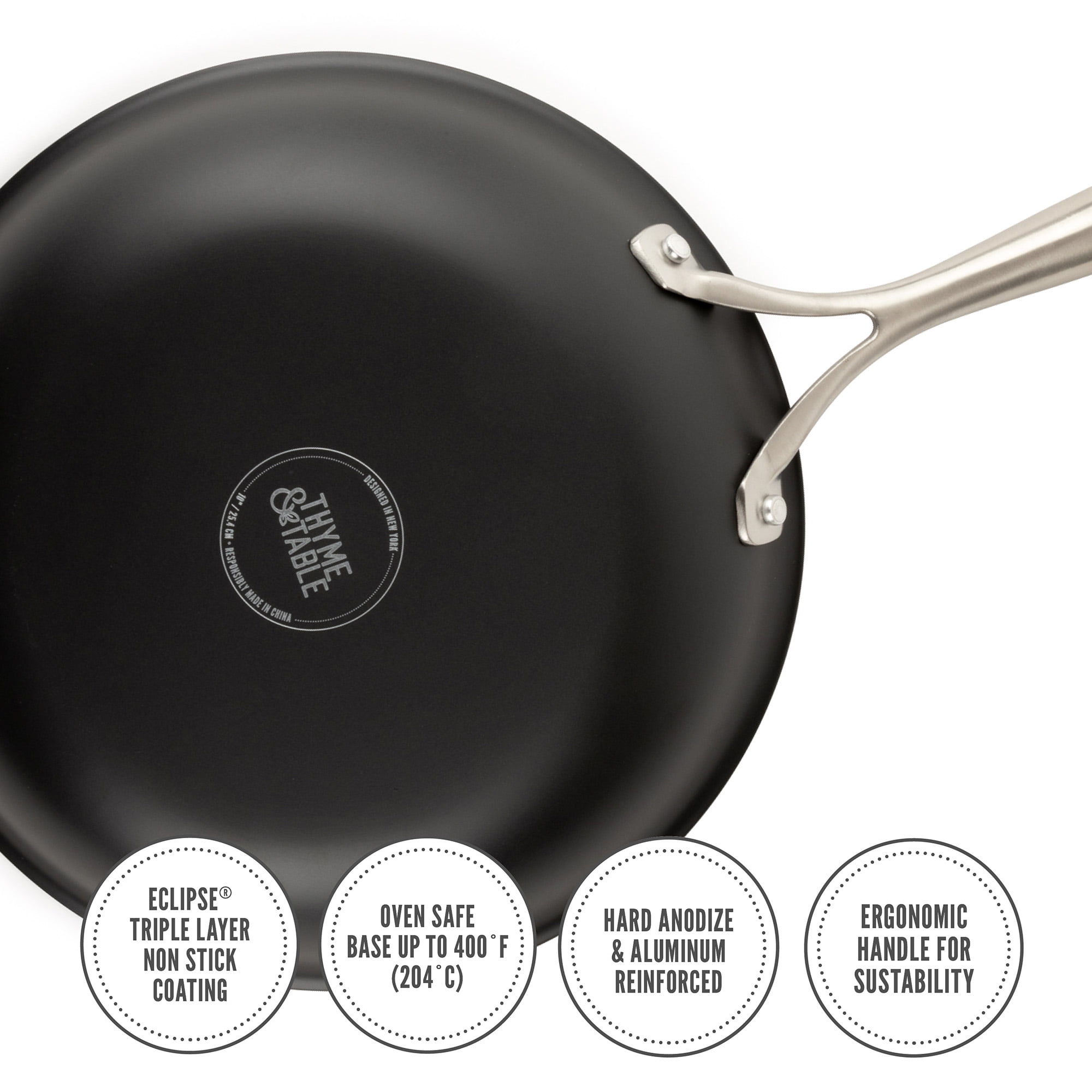 THYME AND TABLE 10” Nonstick Fry Pan Hard Anodized Triple Layer Coat Pro  Series