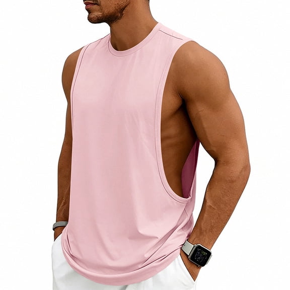 Mens Workout Cut Off Shirts Perfect Muscle Shirt Bodybuilding Tank Tops Sleeveless Gym T Shirts Pink S
