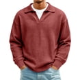 thumbnail image 3 of Mens Shirts Fall Winter Casual Quarter Zip Ribbed Henley Shirt Textured Band-Collar Outfits Mens Quarter Zip Pullover Long Sleeve Waffle Quilted Sweatshirt Casual Polo Sweaters,S,Wine Red, 3 of 7