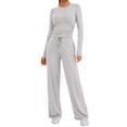 thumbnail image 6 of felwors Sweatsuits Women 2 Piece Outfit Fall Airport Lounge Sweat Sets With Wide Leg Pants Track Fashion Suits 2025 Light Gray, M, 6 of 6