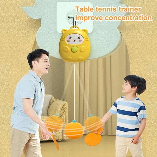 LJNYFDC Hand-eye Coordination Table Tennis Trainer Indoor Hanging Table Tennis Trainer Set Paddles Hook Cartoon Design Ceiling Mount Retractable Rope Ideal for Kids and Beginners
