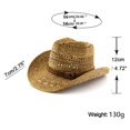 thumbnail image 3 of oqasdz Adult Hollow Woven Straw Cowboy Hat Wide Curved Brim Leather Band Sun Protection Hat for Beach Vacation Outdoor Casual Headwear, 3 of 6
