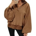 thumbnail image 1 of 50 % de Rabais Liquidation Chandail en Molleton Surdimensionné pour Femmes 2023 Mode Manches Longues Col Rabattu Couleur Unie Hauts Amples Blouse Chandails en Molleton, 1 of 7