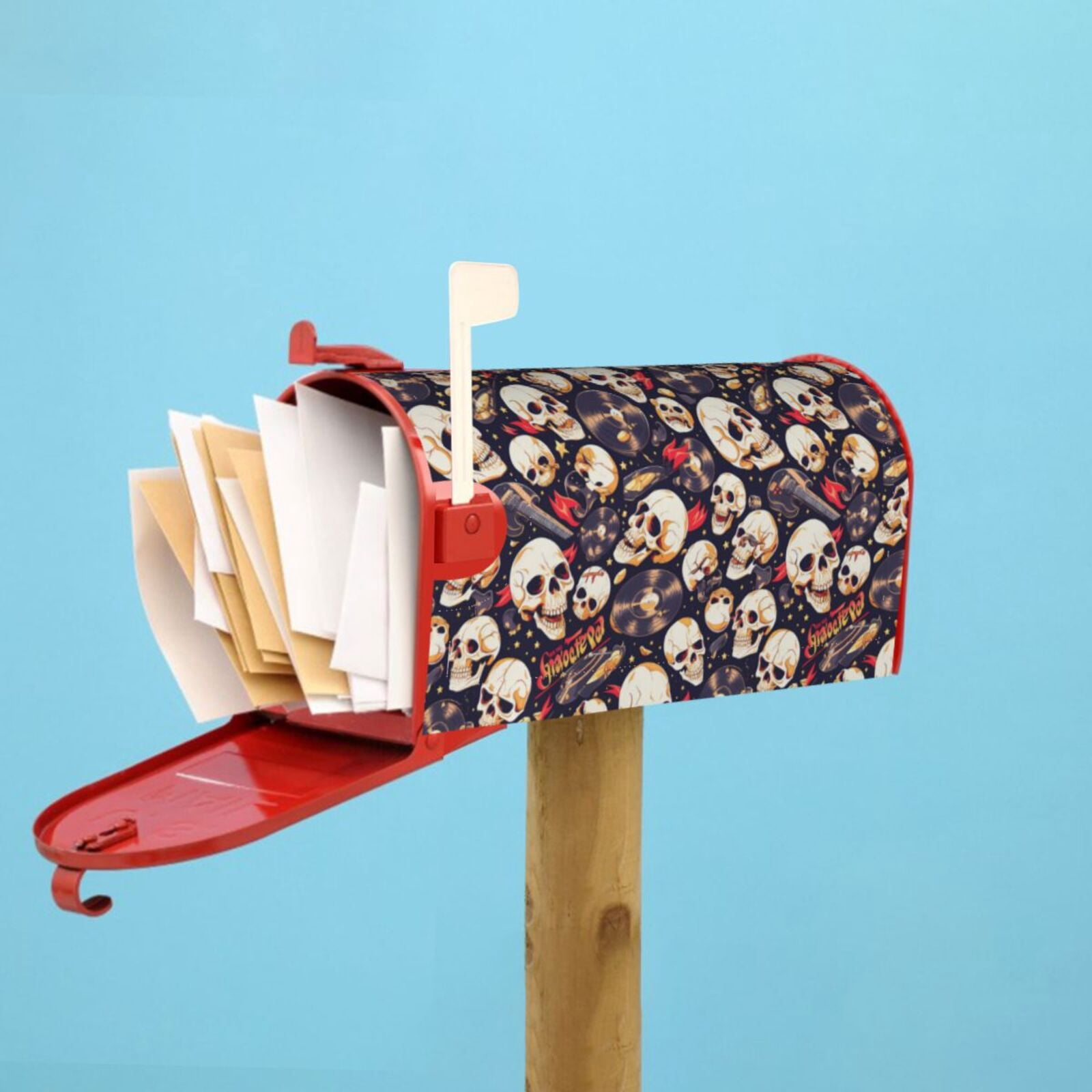 Logiee Guitar Skull record Print Post Letter Box Wrap Decor, Mailbox Cover Suitable for Standard Mailbox and Large Size Mailbox,Outdoor Yard Decoration-25.5x21 in
