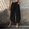 thumbnail image 4 of Dvprdro Loose Fit Capri Pants for Women Cotton Drawstring Elastic Waist Side Pockets Solid Summer Casual, 4 of 8