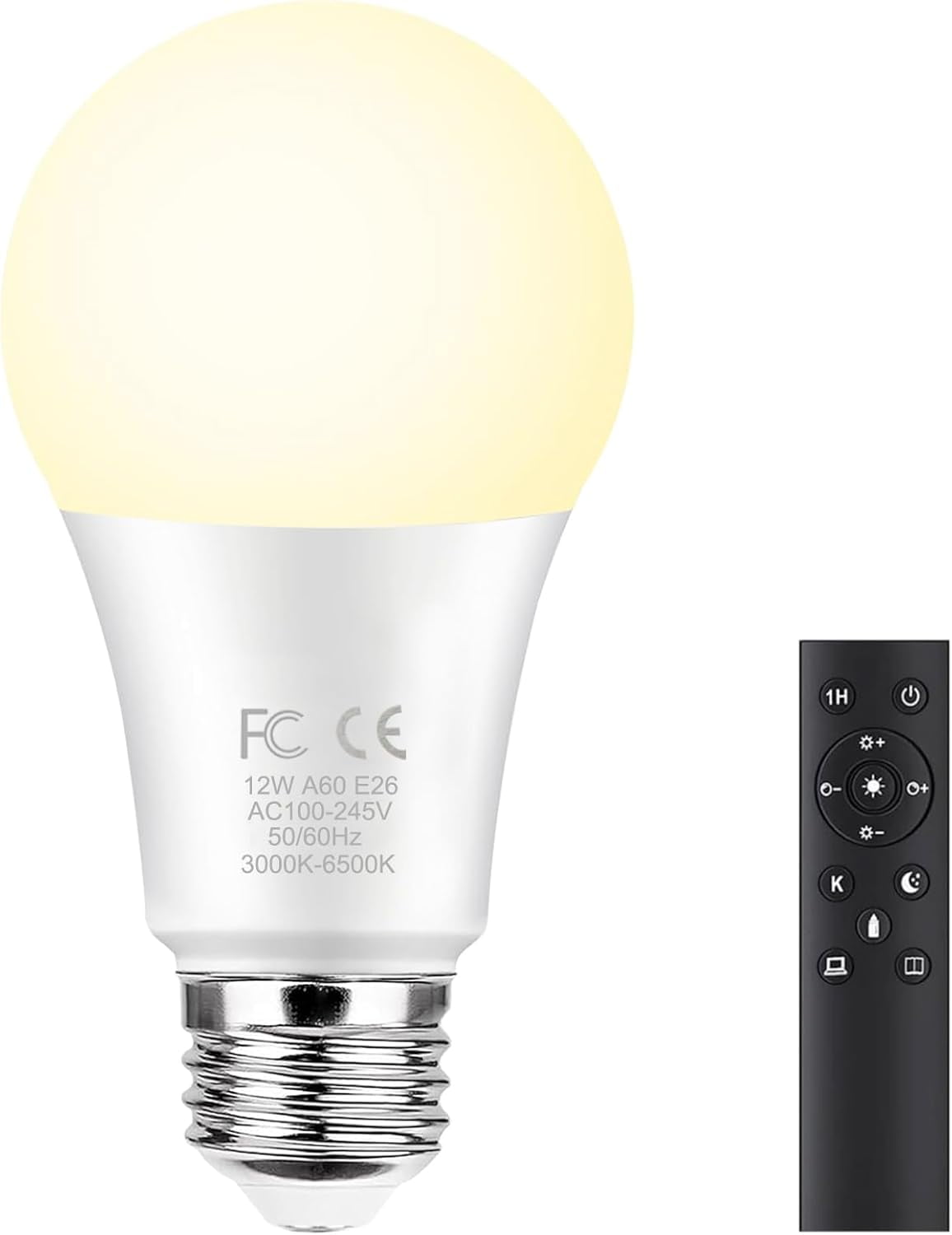 LXYWXS-12W A60 Smart Light Bulb with a 2.4GHz Remote Control,Color Changing Led Bulb,Stepless Dimmable 2700-6500K,100W Incandescent Lamp Equivalent,1000LM CRI>80,E26 Base,Home Decor,1 Bulb & Remote