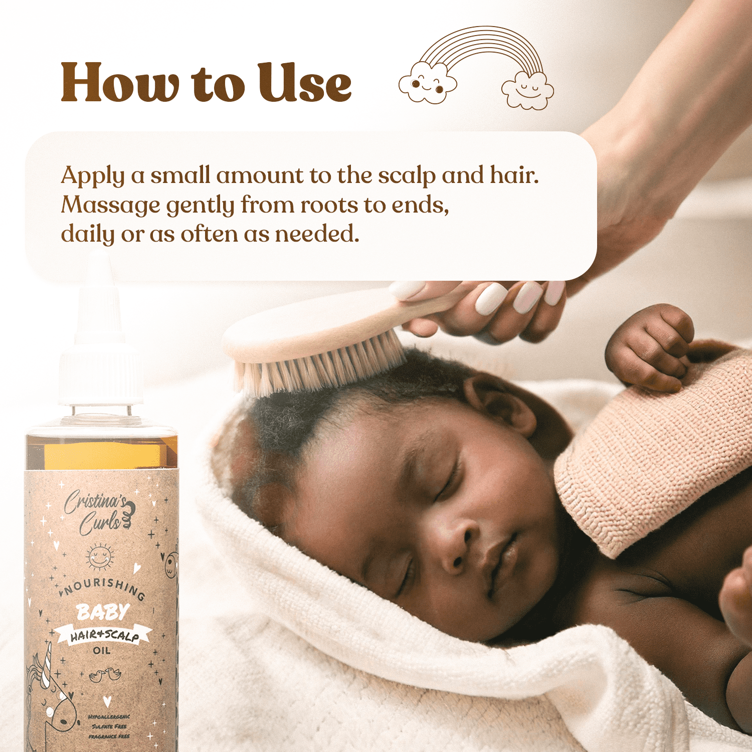Cristina's Curls Nourishing Baby Hair & Scalp Oil For Cradle Cap Treatment, All Natural Organic Unscented Baby Oil For Newborn and Up, Gentle Hair Care for Babies & Toddlers - 4oz, 125ml