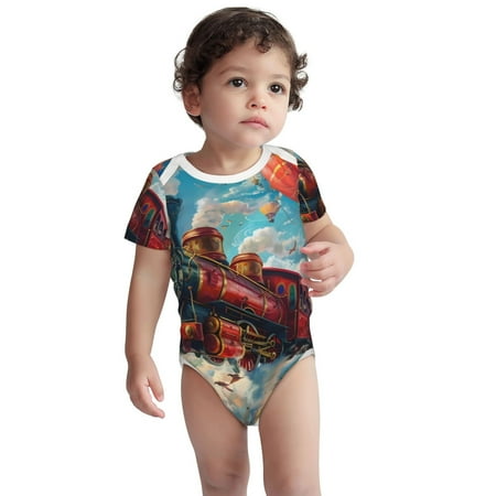 

Kdxio Beautiful Red Train Hot Air Balloon Pattern Unisex Baby Cotton Short Sleeve Bodysuits-3 Months