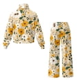 thumbnail image 5 of SCRAWLGOD Flower Leaf Print Beige Women's 2 Piece Outfits Lounge Set Loose Fit Turtleneck Sweatshirt Wide Leg Sweatpants Set Sweatsuit Comfortable Tracksuit, XS, 5 of 7