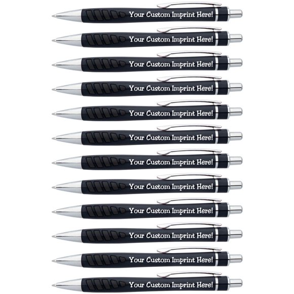 ExpressDesigns™ - Your Name or Imprint on our Custom Printed Addison Ballpoint Pen - Rubber Grip For Writing Comfort And Control, black ink, medium point - 12 Pack (Black)