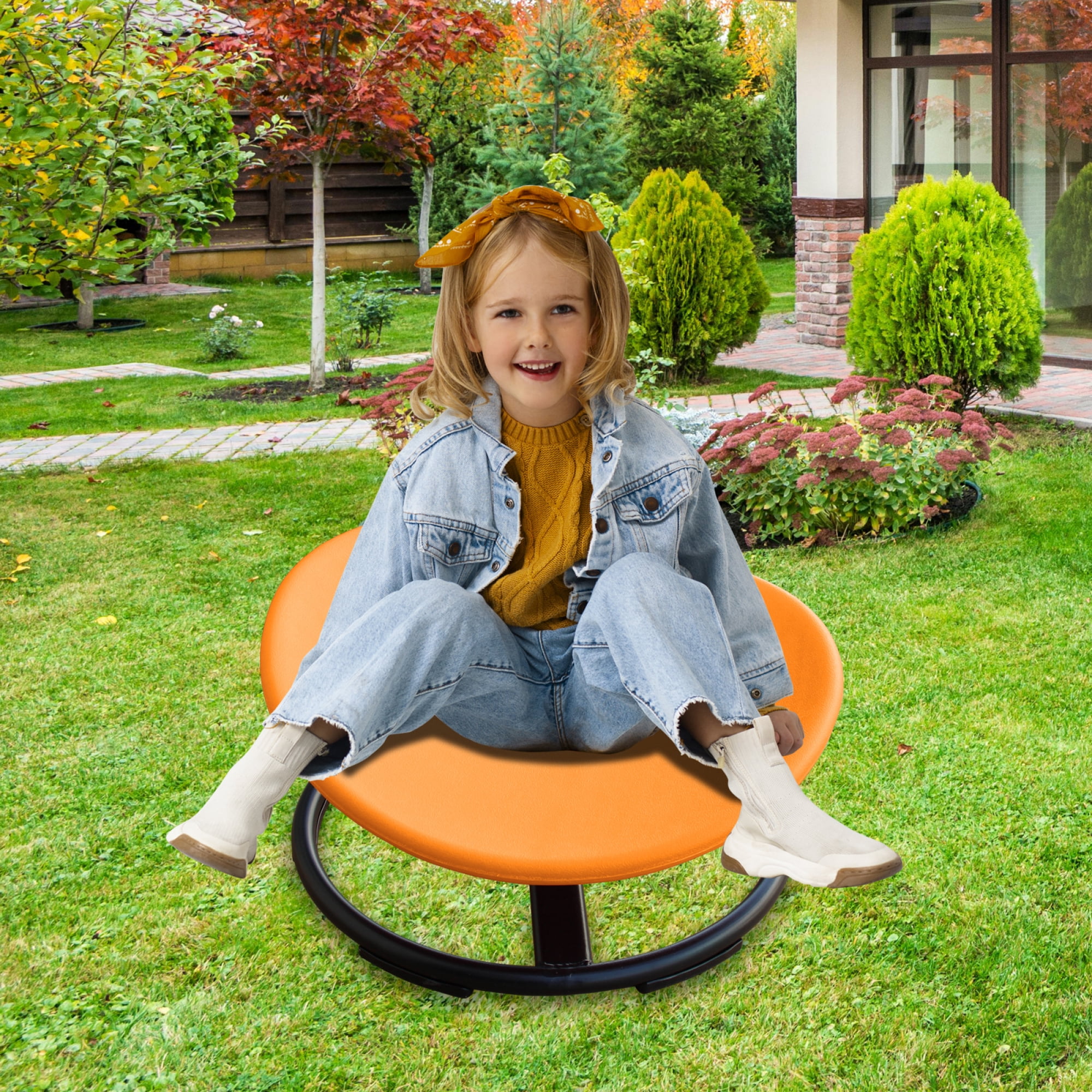 Jopath Kids Swivel Chair,360° Spinning Chair,200 lbs Capacity,Spinning Sensory Seat for Children,Autism-Friendly Toy with Non-Slip Metal Base,Spin Chair for Balance and Coordination,Orange