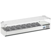 KoolMore 71 in. Eight Pan Refrigerated Countertop Condiment Prep Station with Sneeze Guard.