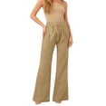 thumbnail image 4 of YOZGXEG Wide Leg Pants Women Women Wide Leg Linen Cotton Blend Pants Elastic Waist Casual Loose Trousers With Pockets Yellow S-3Xl, 4 of 7