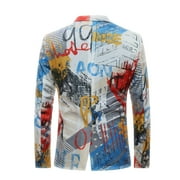 Mens Fashion Slim Fit Casual Multicolor Print One Button Suit Jacket Blazer