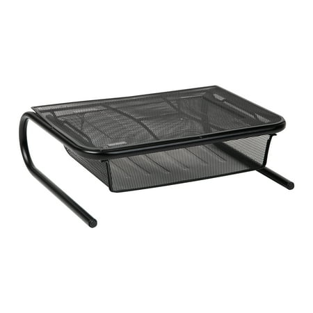 Mind Reader - Monitor Stand, Ventilated Laptop Riser, Desktop Organizer, Paper Tray, Metal Mesh, 16.75"L x 13"W x 5.25"H - Black
