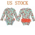 thumbnail image 6 of Eandarui Infant Baby Girls Long Sleeves Swimwear Floral Ruffle Romper Sun Protection Rash Guard Zipper Swimsuit Light Green 0-3 Months, 6 of 7