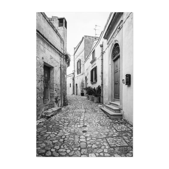 Cobblestone Matera 01 B&W - Matera Basilicata Italy Photography Unframed Wall Art Print 5 x 7 inches