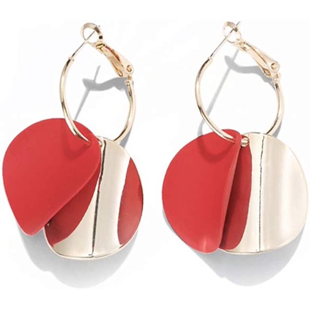 Pendientes de mujer de plata 925, pendientes en forma de pétalo, pendientes de mujer de moda, joyería de moda barata (rojo)