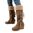 thumbnail image 2 of Willtoo Womens Knee High Boots Fuzzy Cuff Lace Up Wedge Heel Tall Boots Fashion Warm Snow Boot for Casual Outdoor Fall & Winter Wear, 2 of 6