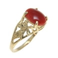 thumbnail image 4 of Genuine natural oval cabochon red coral ring Hawaiian plumeria 14k yellow gold size 9, 4 of 7