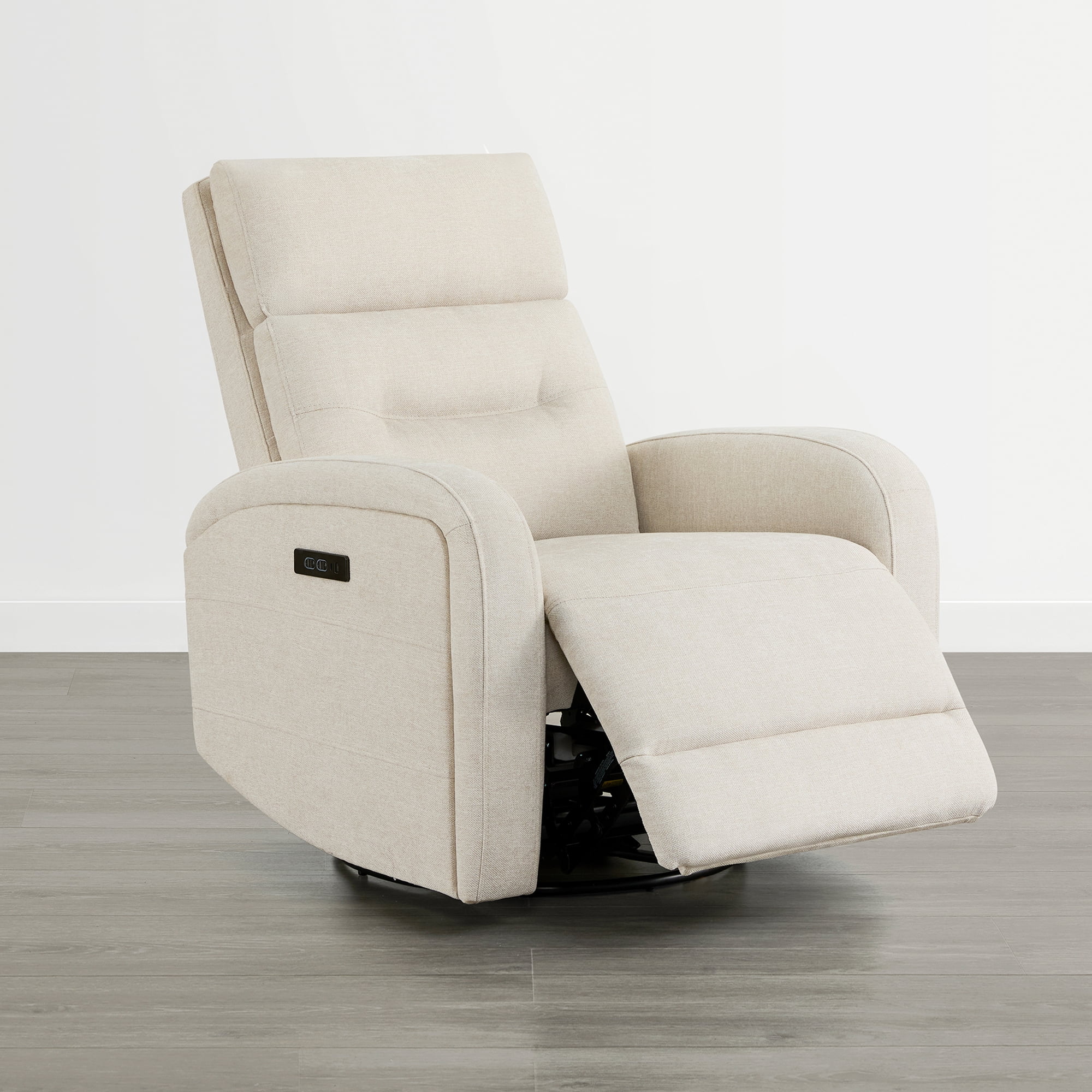 Spruce & SpringPower Swivel Glider Recliner with USB Charging for Home Theater, Linen-Power Headrest