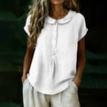 thumbnail image 2 of VBVC Women's Peter Pan Collar Short Sleeve Blouse, Ladies' Button Down Breathable Casual Top, Solid Color Loose Fit Work Shirt For Women,White,S-2XL, 2 of 7