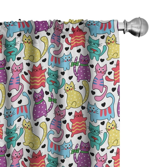 Ambesonne Cat Curtains, Colorful Romantic Mascots, Pair of 28"x63", Multicolor