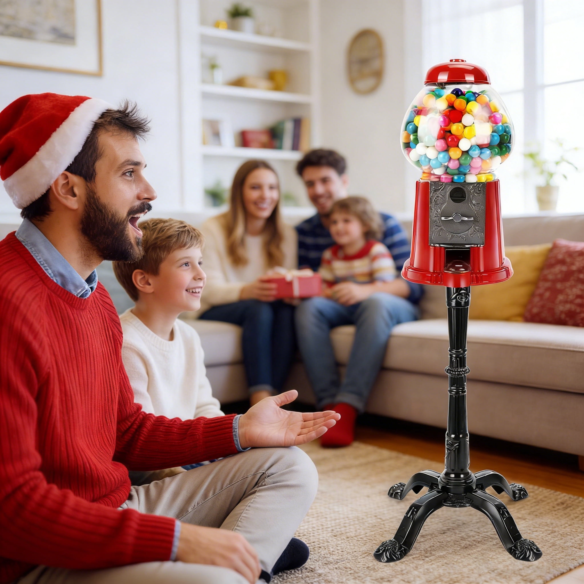 15 Inch Gumball Machine, Home Bubble Gum Candy Dispenser for Shop, Arcade, Family Gathering, Red