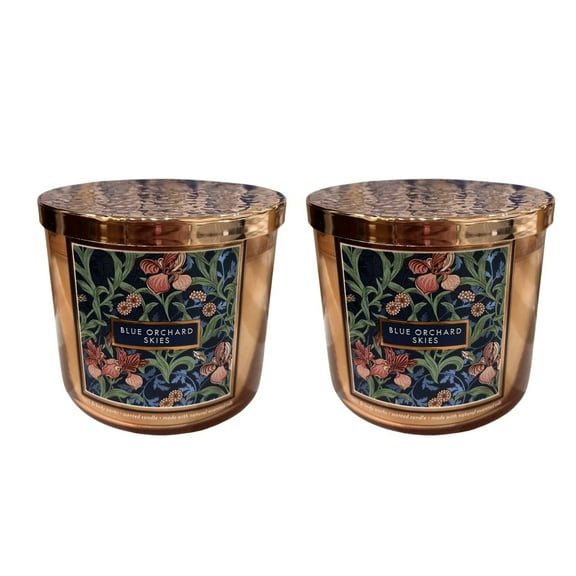 Bath and Body Works - (2 Pack) Blue Orchard Skies 3-Wick Scented Candle with Natural Essential Oils (14.5 Oz / 411 g)