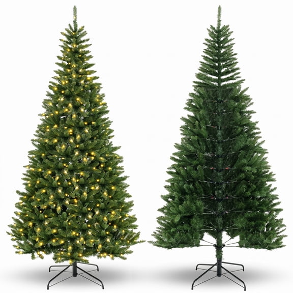 RUIE 8 ft Christmas Decoration, Pre-Lit 270-Degree Corner Christmas Tree with 360 Warm White LED Lights, 1137 Branch Tips and Metal Stand, Green