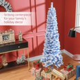 thumbnail image 3 of HOMCOM 6ft Snow Flocked Pencil Christmas Tree, Artificial Slim Xmas Tree with Realistic Branch Tips, Folding Metal Stand, Blue, 3 of 8