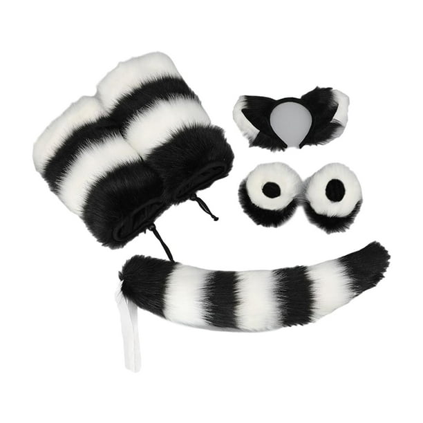 Conjunto de cosplay con orejas y cola de lobo, aro para el pelo, pinza para el pelo, pulsera de animal para actuaciones Negro