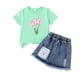 thumbnail image 5 of Conjuntos de blusas y camisas de cuello redondo y manga corta para niños, top con capucha de manga larga de color con faldas de cintura elástica, traje casual y cómodo, conjunto de poliéster para niño, 5 of 6