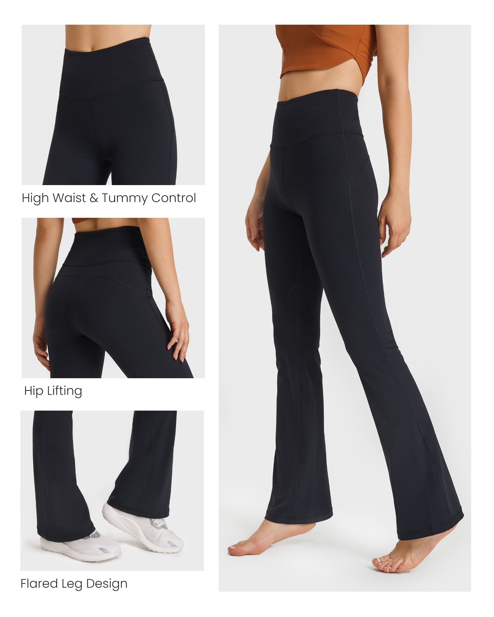 HISKYWIN Women's Yoga Pants 4 Way Stretch Tummy Control Running Workout  Long Bootleg Flare