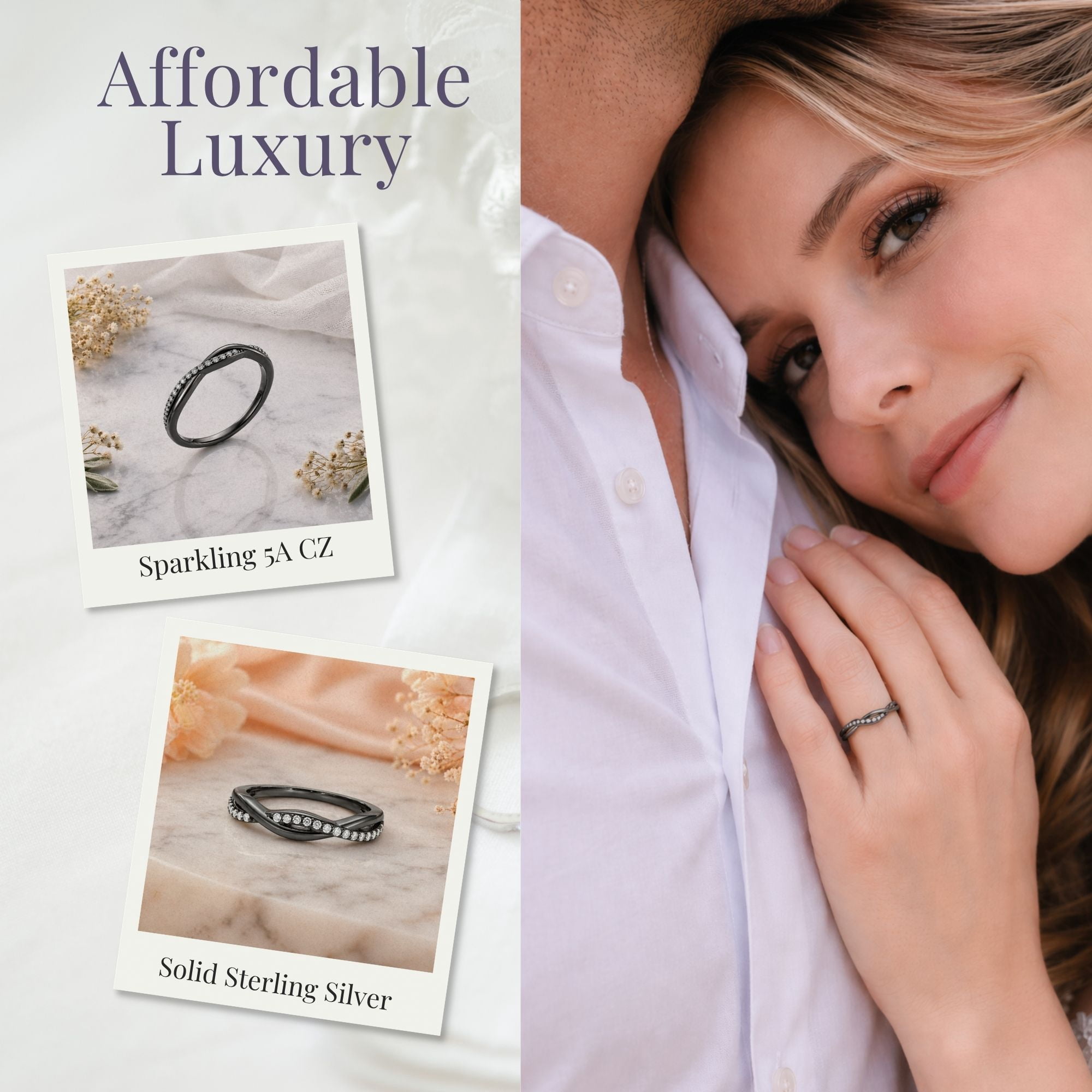Queena Sterling Silver Black Wedding Band for Women Half Eternity Cz Anniversary Ring by Ginger Lyne Collection