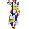 thumbnail image 2 of 2024 Color Block Art Chiffon Dress Mondrian Minimalist De Stijl Elegant Dresses Women Long Sleeve V Neck Design Oversize Casual Dress, 2 of 7