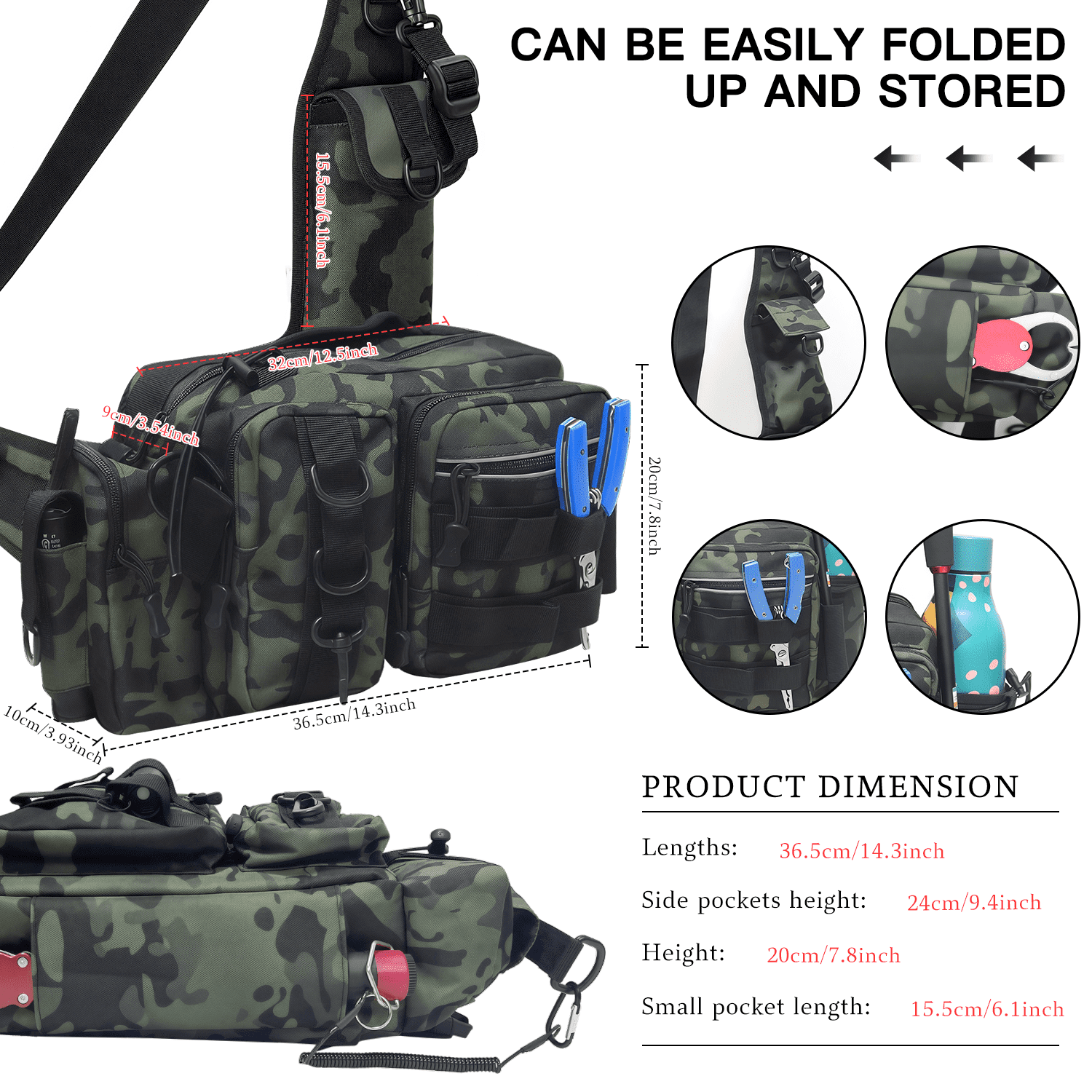 AGOPLEE Fishing Bag Cross Body Sling, Fishing tackle Backpack Unisex Fishing Tackle Bag and Boxes