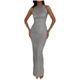 thumbnail image 2 of HKEJIAOI Robes de Cocktail Cadeau d'Anniversaire Femmes Camisole Unie Aguichant Robe de Soirée Bretelles Sans Manches Col Rond Robe Économies Liquidation Gris, 2 of 6