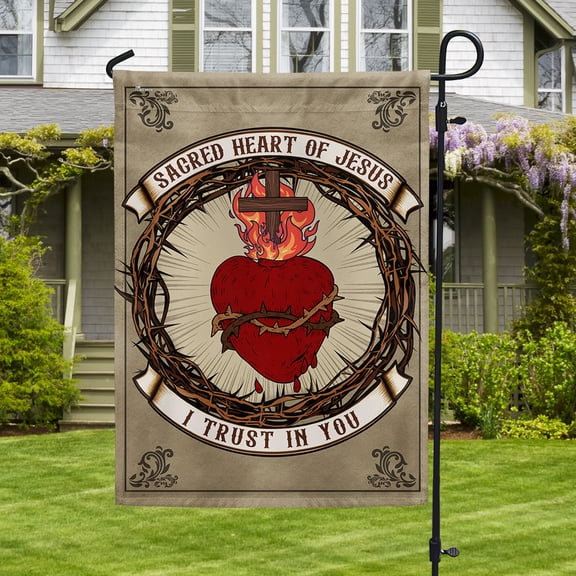Garden Flag Sacred Heart Of Jesus I Trust In You Christian, Catholic, 12x18 POLE NOT INCLUDED